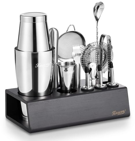 KITESSENSU 15-Piece Stainless Steel Cocktail Shaker Set with Boston Shaker, Muddler, Precision Pourers, Bar Spoon, Corkscrew, Strainers & Citrus Tools - Complete Bartender Kit for Home Bar & Gifting