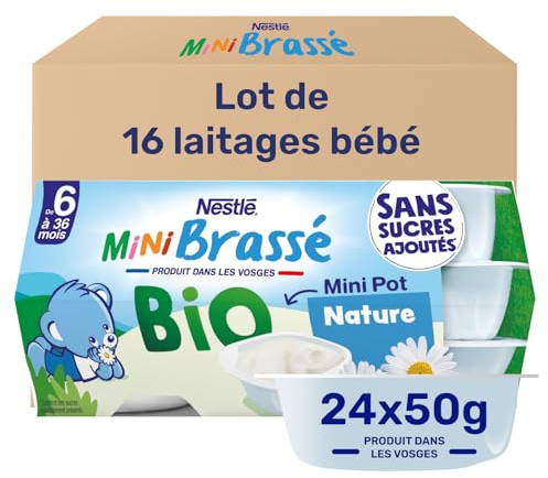 Nestlé Bébé - P'tit brassé BIO mini nature sans sucres ajoutés - dès 4/6 mois - 6 x 50g