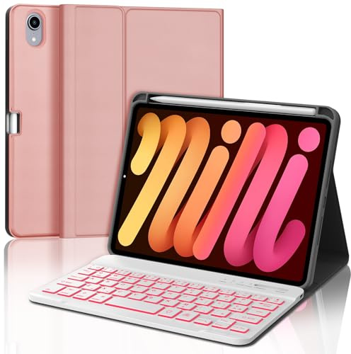 IVEOPPE Tastiera iPad Mini 7/6 2024 2021, Cover Custodia Tastiera Italiano Retroilluminata Bluetooth per iPad Mini A17 Pro 2024/6 2021 8.3 con Portapenne, Oro rosa
