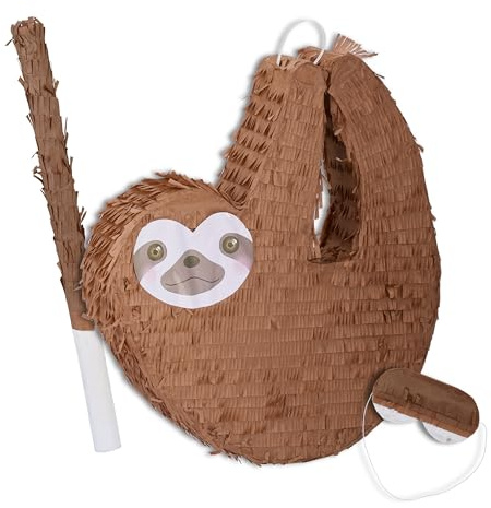 Relaxdays Piñata en Forme de Paresseux, à Suspendre, pour Fille ou garçon, avec bâton et Masque, Marron