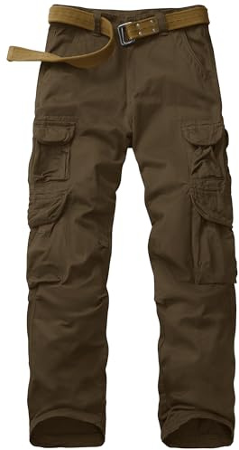 Faysfad Pantalon cargo de combat militaire tactique en coton pantalon de travail avec plusieurs poches pour homme, marron, 46