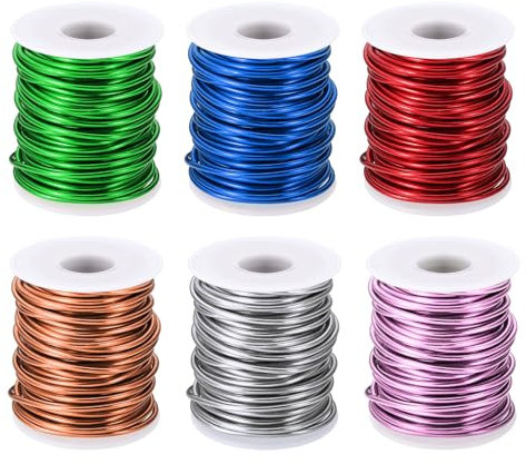 PATIKIL 10 Gauge 2,5 mm Aluminium Basteldraht, 49,2 ft Metall Draht 6 Rollen Armaturenbiegedraht für Schmuckherstellung Metallwicklung DIY, Grün/Hellrosa/Roségold/Rot/Saphirblau/Silber
