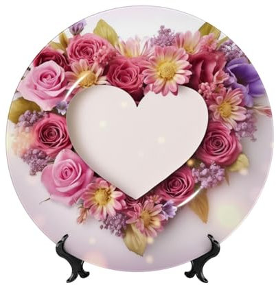 VTCTOASY Dekorative Teller, 17,8 cm, Knochenporzellan, Dessertteller, Wandbehang, Karte, Herzform, Blumen, dekorative Teller für Display, Keramik, Ornament, Kunst, Handwerk, Porzellanteller für Küche,