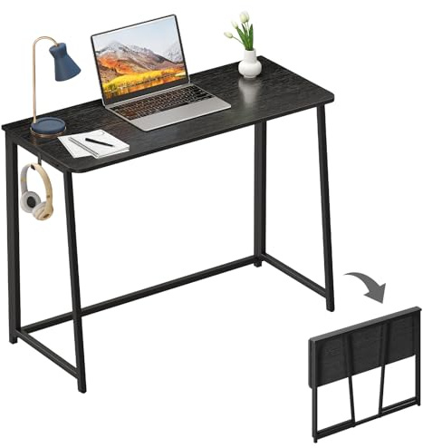 WOHOMO Kleiner Schreibtisch Klappbar 100 cm, Klappschreibtisch für Kleine Räume, Faltbarer Tisch Platzsparender Büro Computertisch, Schwarz