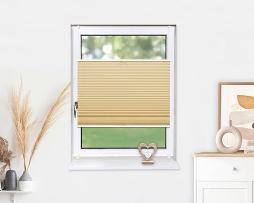 Deco-Raum Plissee ohne Bohren Klemmfix 95x150cm(BxH) Beige Jalousie Sonnenschutz Easyfix Faltrollo Lichtdurchlässig Rollo für Fenster & Tür