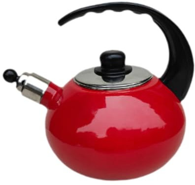 Jojomis Bouilloire sifflante avec poignée ergonomique, sifflet puissant, émail sur acier, 1,8 l, rouge, marmite pour thé, café, lait, compatible avec les cuisinières à gaz et à induction