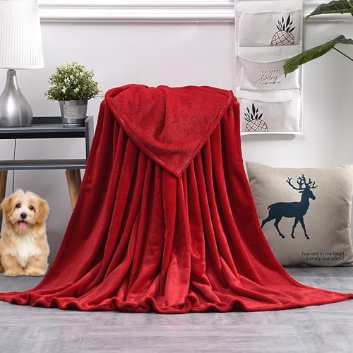GAIFNAG Couverture en Fausse Cachemire Fourrure 120 x 220 cm Polyester, Pelucheuse et Douce, Entretien Facile Couverture Thérapeutique Anti-Stress pour Femme, Homme, Enfant, Animal, Famille, Rouge