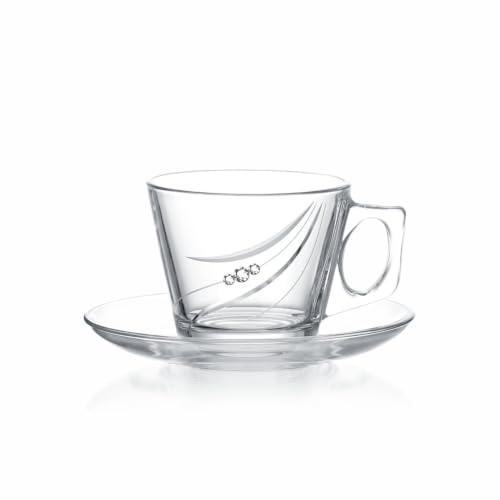 Brilant Neron Lungo Kaffeetasse mit Untertasse - Moderne Cappuccino Tasse, Latte Macchiato Glas mit Henkel, Bleifreie Kaffeeglas mit Premium-Kristall-Akzenten, 1 Tasse und 1 Untersetzer, 205 ml