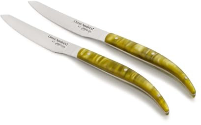 Arcos - Couteaux de chef Jose Andres | Ensemble de 2 couteaux à steak de 10,2 cm et couteau à viande en acier inoxydable Nitrum. Manche ergonomique nacré marbré