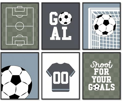Dazzlewall 6er Set Fußball Motivations Bilder, Sportzitate Wandbilder für Spielzimmer Jugendzimmer Deko 8×10 in Ungerahmt