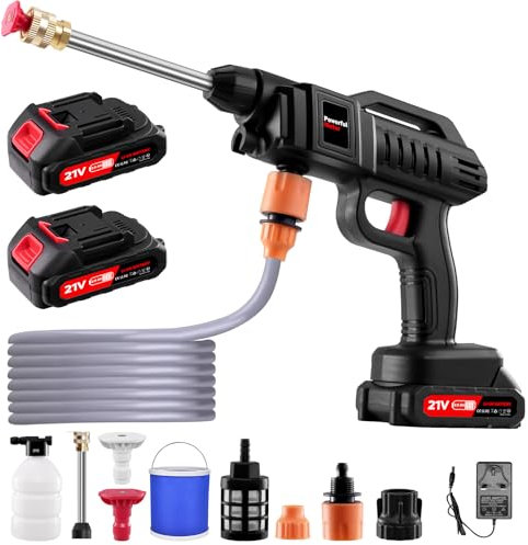 Cordless High Pressure Washer Gun, 21V Handheld Washer Kit 1500W, Battery Jet Wash with Nozzle and 5m/16.5ft tube for Car, Watering Flowers, Cleaning Floors