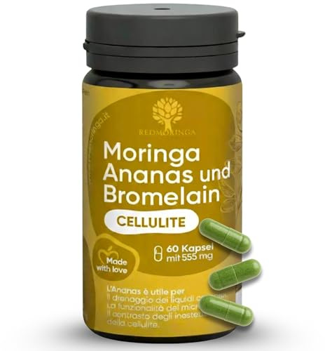 Bromelina Forte Drenante 5000 GDU - NUOVA FORMULA 100% Naturale Drenante Anticellulite | Bromelina Integratore Cellulite con Moringa Bio e Ananas | 60 Capsule Vegane Made in Italy | RedMoringa