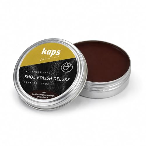 Kaps Shoe Polish Deluxe skokräm för läderskor – vårdar, återfärgar och ger hög glans – enkel applicering för daglig skovård – professionell finish hemma -Mörkbrun