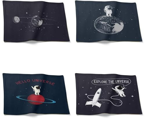 CEVAN Sottopiatti Lino Tovagliette Grandi Pianeta Set di 4, Sottopiatto Centrino Tovaglietta Stoffa Personalizzata Ristorante, caffè, Picnic All'Aperto, 32x42cm