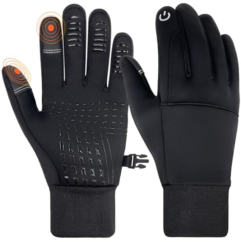 YUHAN PRETTY Kids Winter Gloves Waterproof Touchscreen Warm Fleece Anti-Slip for Boys Girls Children 4-10 Years Back(BlackM)