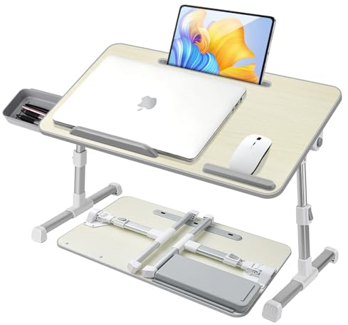 AirOpen Laptoptisch fürs Bett, Höhenverstellbar, Winkelverstellbar, Betttisch Klappbar mit Schublade, Tablet-Ständer, Laptop Tisch für Bett, Sofa, Couch, Boden (53 x 30 cm, Beige)