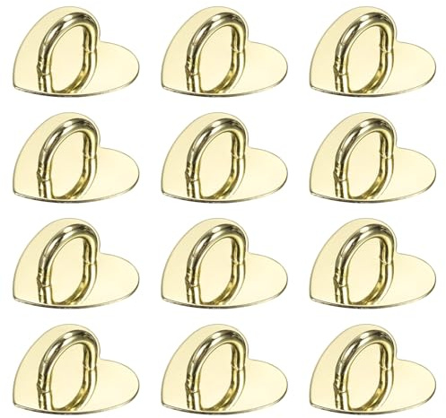 PATIKIL Metal Phone Charm Hook 1, 12Pcs Adhesive Heart Shaped Phone Finger Grip Hook Smartphones Keychain Ring Charm Loop for DIY Tablet Case Accessories, Gold