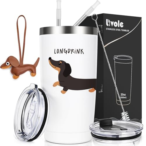 Livole Dackel Geschenke, Tasse mit Spruch - Longdrink - Lustige Geschenke für Frauen, Männer, Dackel-Liebhaber Weihnachten, Schlüsselanhänger Dackel Tasse Dachshund, 600ml thermobecher kaffee to go