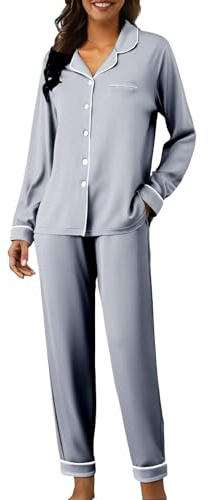 Genérico Pijama Mujer Invierno Algodon CóModa Y Ligera Conjunto De Pijamas con Camiseta Solapa Cuadros PantalóN Largo Tejido Suave Y CóModo De AlgodóN Ropa De Dormir Elegante Y Transpirable