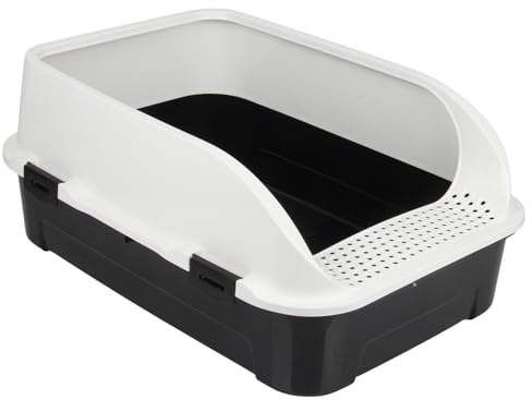 Jolie Max Large High-Sided Cat Litter Tray with Sand Filter Pedal, Low Entrance & Removable Rim, Easy Clean 24L Litter Box for Cats, Kittens & Small Pets – Black & White (BLACK & WHITE)
