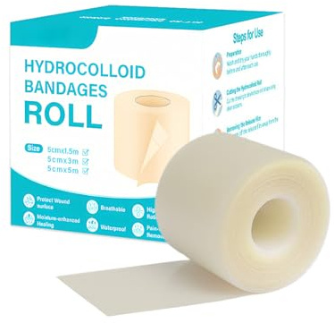 Donvuka Hydrokolloid Pflaster Rolle 5cmx5m, Hydrocolloid Bandagen für Wundpflege, Hydrokolloid Patch Roll, Selbstklebender Wasserfestes Hautfreundlich Wundauflagen