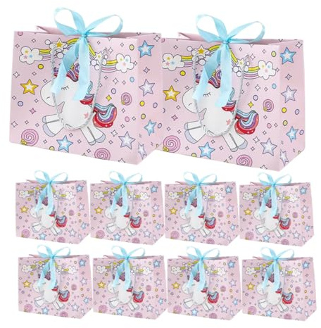 MALUGOGO 10 Stück Teiliges Einhorn motiv Mittelgroß Bunte Farbbänder Handliche Partytüten für Geburtstag Hochzeit Shower Kleine Geschenke Verpackung Zufällige Farbe Zufällige Farbe