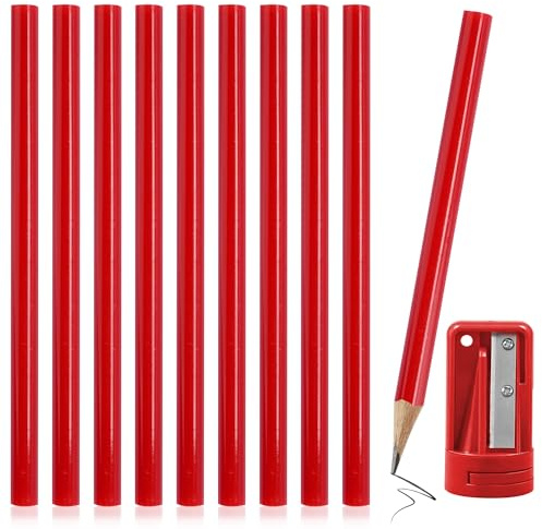 Rybtd Bleistift Baustelle 20 Stück Zimmermannsbleistifte Rot 173MM Baubleistifte Hart Zimmermann Baustift mit Bleistiftanspitzer