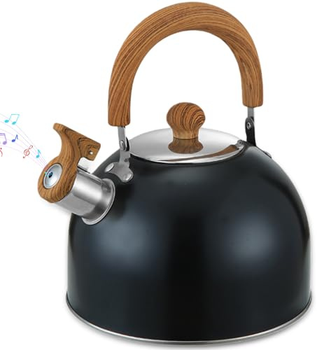 Bouilloire électrique 3 L, Théière Rétro en Acier Inoxydable, Bouilloire Sifflante Avec Poignée, Bouilloire électrique Avec Sifflet automatique pour Plaques de Cuisson à Gaz et à Induction (Noire)