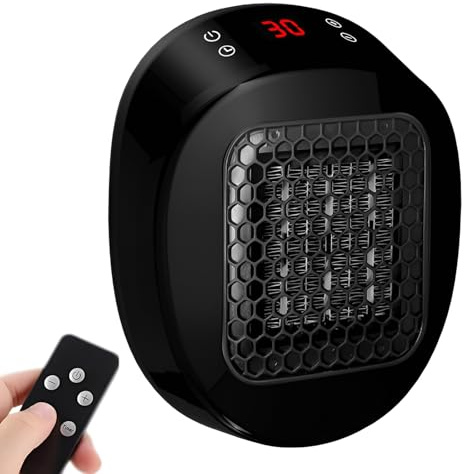 Heatflash Riscaldatore Ceramico Plug-in, Riscaldatori Portatili Per Ambienti, Con Telecomando, Temporizzazione 12 Ore, Silenzioso A Basso Consumo Energetico Per Camera Da Letto, Ufficio black