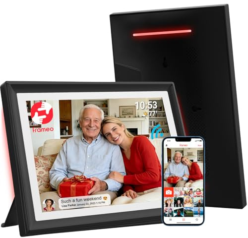 Frameo Cadre Photo numérique 10,1 Pouces WiFi avec lumière d'ambiance LED – 32 Go de mémoire, écran Tactile HD 1280 x 800, Rotation Automatique, Partage instantané des Photos Via l'application