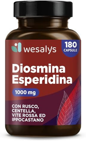 Diosmina Esperidina Alto Dosaggio 1000mg,180 Capsule Vegetali (fino a 6 mesi) - Integratore Vene Varicose, Gambe Pesanti, emorroidi, Capillari Rotti, Circolazione e Microcircolo - WESALYS