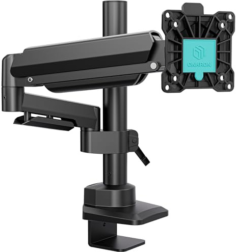 ONKRON Supporto Monitor Scrivania 17-42, 15 kg, max VESA 100x100, G70-B | Braccio monitor nero, inclinazione -45° / +90°, girevole, rotatorio, altezza regolabile; per ufficio, design e gaming