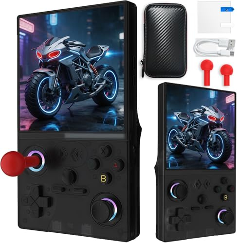 XF40V portable gaming console, 4-inch IPS screen with 64GB storage and 18,000 games, 4000 mAh battery, Linux system, 2 * detachable joysticks and storage bag (Black, 128, GB)