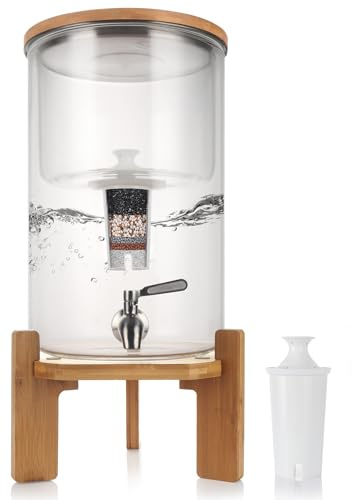 Glass Water Filter Jug,2.25 Gallon Water Filter Jug and Cartridges,BPA-Free,Reduces Chlorine and More,Softens the Water,Large Filters Water Jug for Home,Office and Kitchen