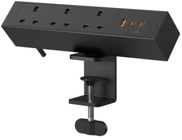 Desk Power Socket with USB C, 6 Way 2M Desktop Power Socket Extension with 3 USB (2 Type C), Desk Extension Lead ideal for Home Office (Black)