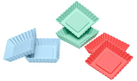 Lurch 83015 FlexiForm Tortelett Quader Set med 6 Pastel blandning/små bakformar av 100% BPA-fri platina silikon, 8,5 x 8,5 x 2 cm