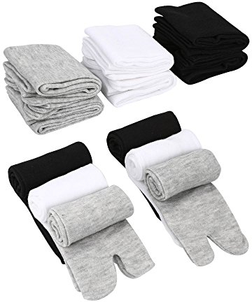 SATINIOR 6 Paar Unisex Tabi Flip Flop Socken - Geta Baumwolle Split Toe Tabi Elastisch für Damen und Männer (Schwarz, Weiß und Grau)