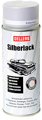 OELLERS Silberlack Spray, 400 ml, Sprühfarbe silber RAL 9006, für Holz, Metall, Glas und fast alle Kunststoffe, Kunstharzlack, metallisch glänzend
