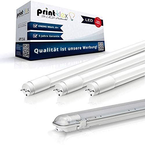 Print-Klex GmbH & Co.KG Einzelhalter-120cm + LED Leuchtstoffröhre T8 G13 18W 3000K - Warmweiß Feuchtraumleuchte Arbeitsbeleuchtung Lichtleiste Röhrenlampe Deckenleuchte mit Schutzabdeckung