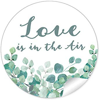 72 STICKER Hochzeit LOVE IS IN THE AIR • EUKALYPTUS ZWEIGE GRÜN MINT WEIß • Gastgeschenke Seifenblasen Verpackungen zur Hochzeit Tischdeko Selbstgemachtes u.v.m.• 4cm rund matt