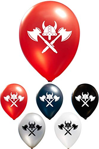 Viking Helmet and Axes Balloons - 12 Inch Latex - 2 Sided Print (16 Pieces) for Birthday Parties or Any Other Event Use - Fill with Air or Helium