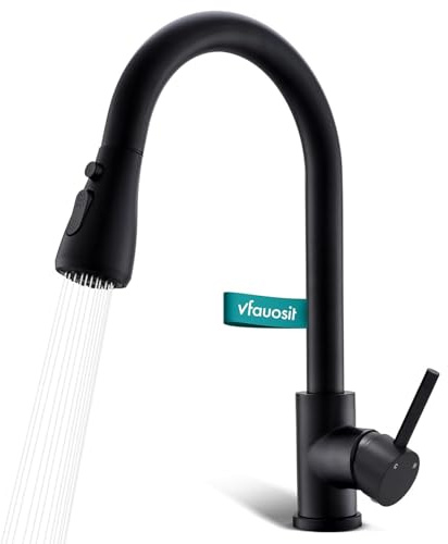 Black Kitchen Faucet with Pull Down Sprayer for RV Sink, VFAUOSIT Kitchen Sink Faucet Stainless Steel Laundry Single Handle Pull Out Kitchen Faucets Matte Black, Grifo para Fregaderos de Cocina