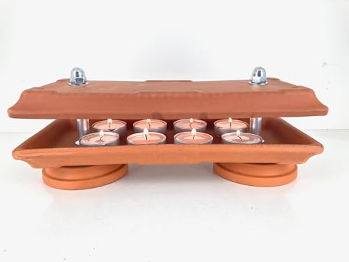 HP Wärmeplatte - Terrakotta, 42/8er | Hochwertiges Warmhalten von Grillgut/Glühwein/Tee | Teelichtlampe, bis zu 8 Maxi- Teelichter | Als Notheizung geeignet! Handmade in Germany!