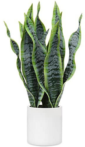 Briful Künstliche Sansevieria Zimmerpflanze Kunstpflanze Dekopflanze in Weißem Keramiktopf Weiß Höhe 40.6cm
