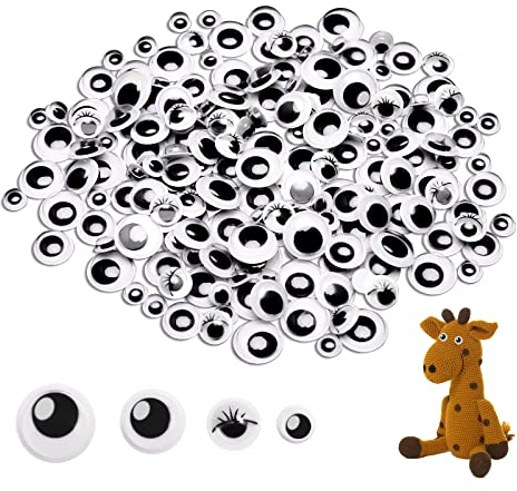 Hoiny Wackelaugen Selbstklebend, 200 Stück Kulleraugen Selbstklebend, Augen Basteln 6 Mm/8 Mm/10 Mm/12 Mm, Schwarz Bastelaugen, Rund Googly Eyes, Augen Zum Aufkleben Für DIY und Scrapbooking