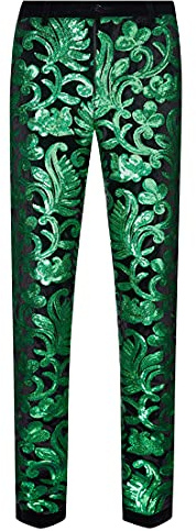CARFFIV Herrenmode, Blumenmuster, glänzende Pailletten, Samt-Hose (XL, Green)