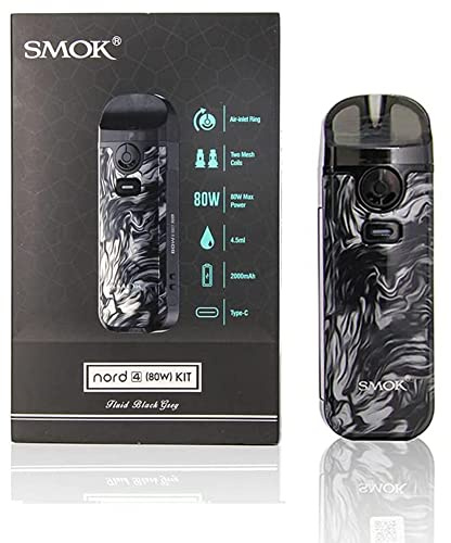 Original SMOK Nord 4 Pod Mod Kit 80W 2000mAh Built-in Battery Type-C Electronic Cigarette 4.5ml Cartridge Pod System Vape Kit (Fluid Black Grey)