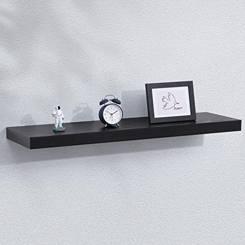 Floating Shelves - 10.3 Inch Deep Wall Shelf for Decor & Storage - Wall Mounted Display Shelving with Invisible Heavy-Duty Metal Bracket - 36 W x 10.3 D x 1.8 H - Set of 1 - Rustic Black