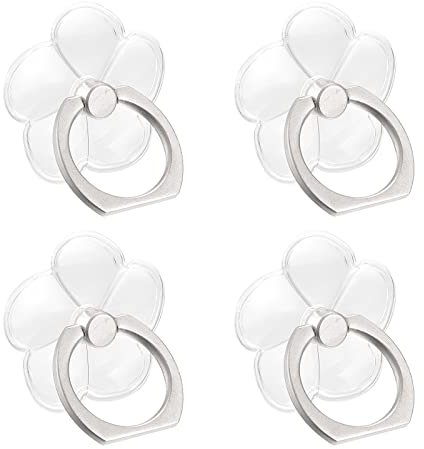 sourcing map Transparent Phone Ring Holders, Clear Finger Grip Stand for Phone, Case, Tablet (Leaves Shape), 4Pcs