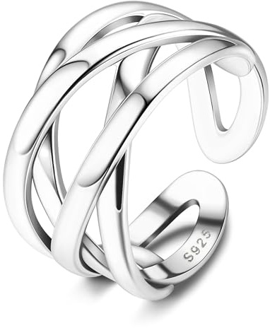 ZELORES 925 Sterling Silver Celtic Knot Rings Open Knuckle Rings for Women Adjustable Thumb Finger Rings Minimalist Cross Line Band Rings (Silver)